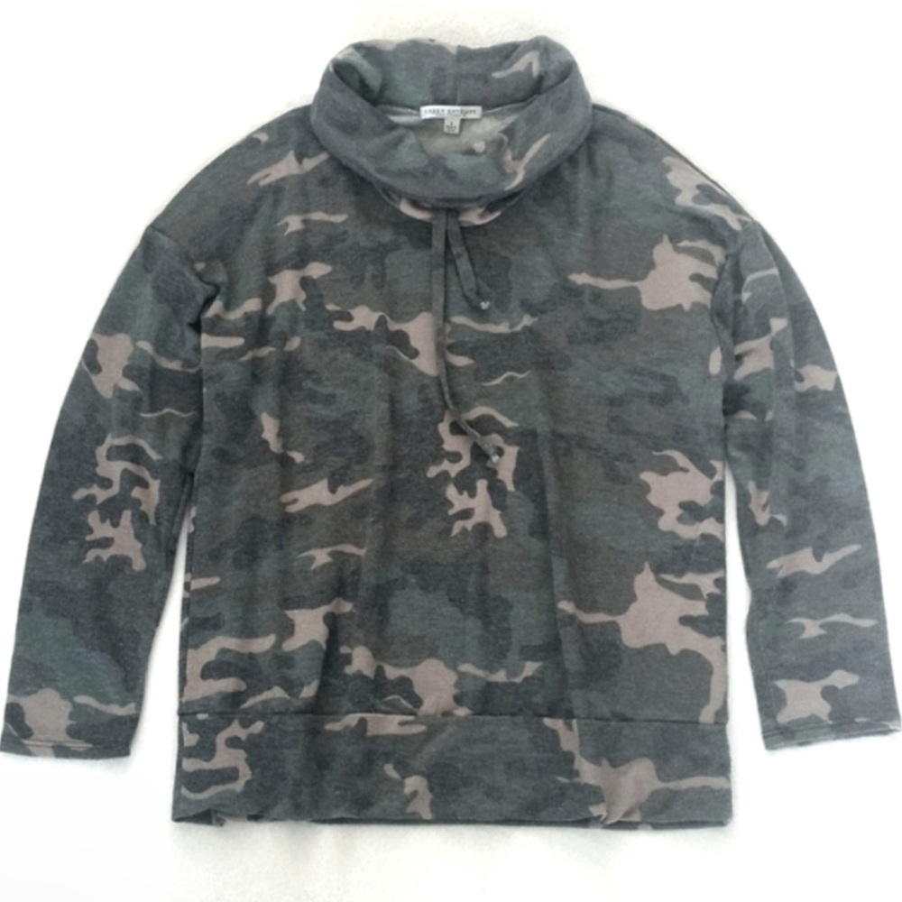 Green Envelope Green Cream Camo Rayon Blend Cowl Neck Long Sleeve Sweater Top L